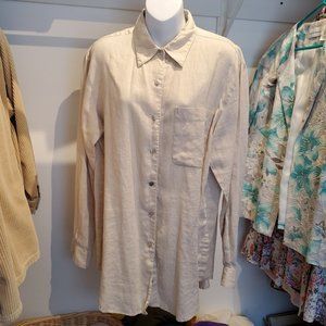 Hunt Club Womens Cream Beige 100% Linen Long Sleeve Button Down Shirt Size 12